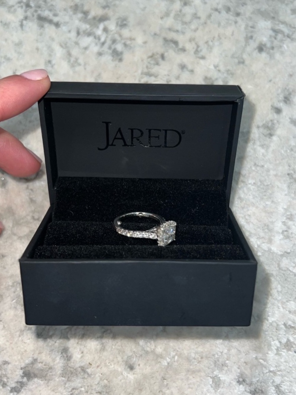 Jared Silver Halo Engagement Ring with Clear Stones